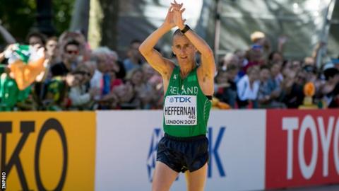 Robert Heffernan completes the 50km walk in London on Sunday