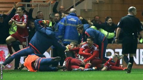 Middlesbrough players and staff celebrate