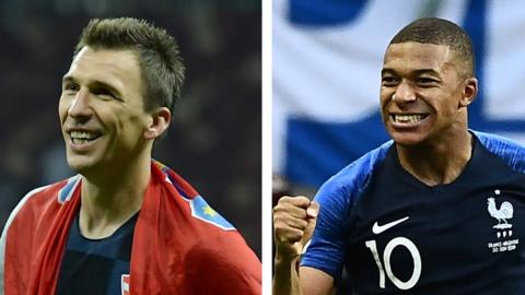 Mario Mandzukic and Kylian Mbappe celebrate