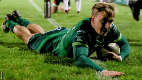 John Porch slides over the line to score his first try in Saturday's game