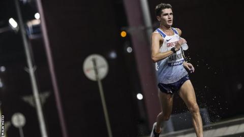 Hawkins mid-race at World Athletic Championships in Doha