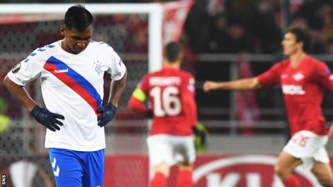 Rangers' Alfredo Morelos is left disappointed as Spartak Moscow celebrate