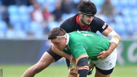 Andrew Porter prepares to score a try for Ireland Under-20