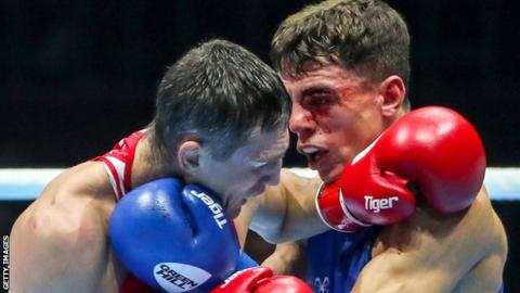Pat McCormack (right) in against Andrei Zamkovi of Russia