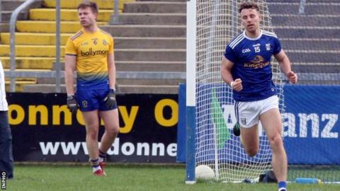 Conor Madden celebrates after scoring one of his two goals at Kingspan Breffni