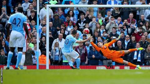 Sergio Aguero scores for Manchester City from the penalty spot