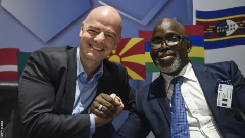 Fifa president Gianni Infantino (left) and Nigeria Football Federation president Amaju Pinnick