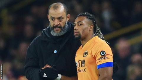 Wolves manager Nuno Espirito Santo (left) and Adama Traore