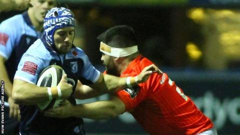 Cardiff Blues' Matthew Morgan in action against Munster