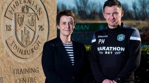Hibernian chief executive Leeann Dempster and head coach Paul Heckingbottom