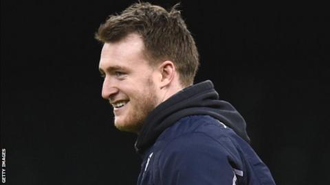 Scotland full-back Stuart Hogg smiles during the captain's run in Cardiff