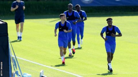 Callum Hudson-Odoi in training with Chelsea on Tuesday