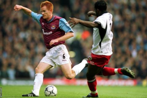 Hayden Foxe of West Ham during a 2001 fixture with Fulham