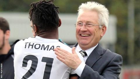 Aswad Thomas and Dover boss Chris Kinnear