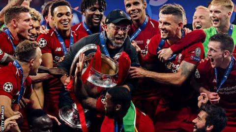 Liverpool celebrate winning the Champions League