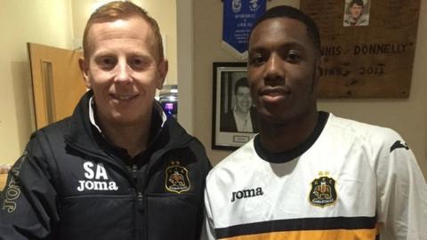 Dumbarton manager Stevie Aitken and Sebastian Osei-Obengo