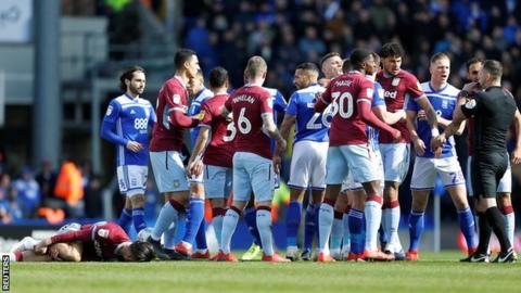 Birmingham & Aston Villa players clash
