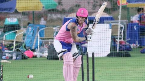 All-rounder Ben Stokes batting for IPL side Rajasthan Royals in a net session