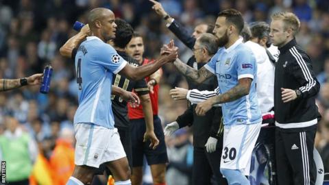 Vincent Kompany leaves the field after being substituted for Nicolas Otamendi