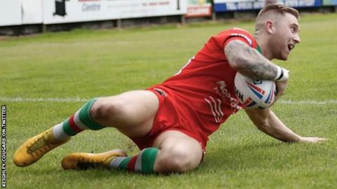 Jordan Aitchison scoring a try for Keighley Cougars