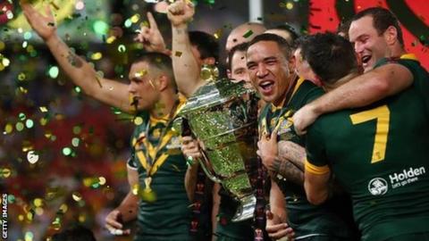 Australia celebrate their 2017 Rugby League World Cup triumph