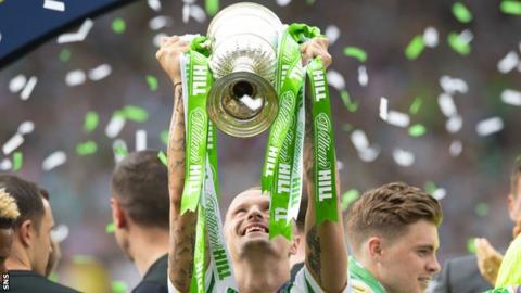 Celtic striker Leigh Griffiths with the Scottish Cup