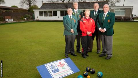 Terry Hopkins, Secretary Welsh Bowling Association, Ray Davies Treasurer Welsh Bowling Association, Beryl Holmes Welsh Women’s Bowling Association, John Manfield Assistant Secretary Welsh Bowling Association and Alun Hodges, Event Manager of 2019 World Bowls Atlantic Championships.