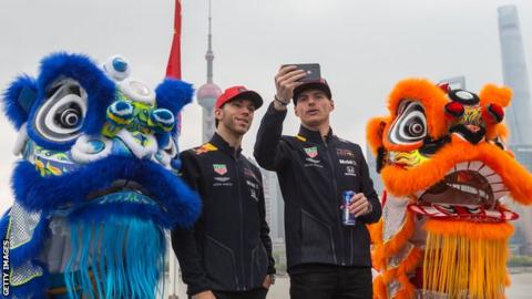 Pierre Gasly with Max Verstappen in Shanghai