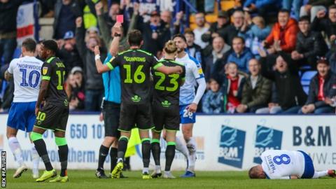 Forest Green's Gavin Gunning is sent off