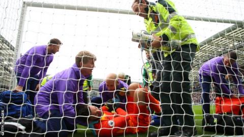 Tottenham keeper Hugo Lloris was injured during a 3-0 defeat at Brighton