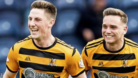 Jordan Kirkpatrick celebrates an Alloa Athletic goal