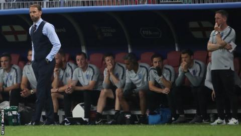 England manager Gareth Southgate with some of his coaching team at the 2018 World Cup