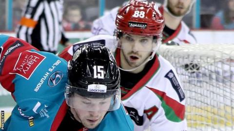 Belfast Giants Darcy Murphy with Cardiff Devils Joey Martin