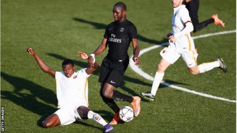 Nura Abdullahi makes a tackle while playing for AS Roma's under-19 team