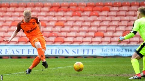 Thomas Mikkelsen scores for Dundee United against Falkirk