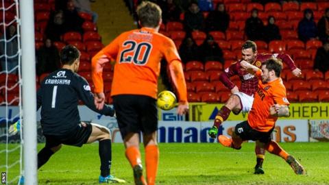Scott McDonald scores for Motherwell against Dundee United