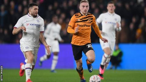 Hull City forward Jarrod Bowen in action against Chelsea in the FA Cup