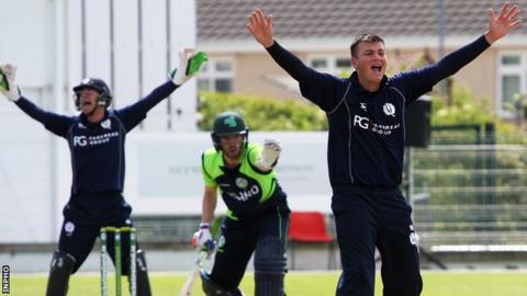 Scotland appeal for an Irish wicket