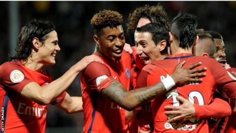 Angel di Maria celebrates Paris St-Germain's opener