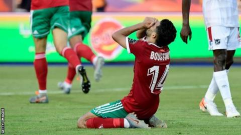 Mbark Boussoufa celebrates Morocco's late winner against Namibia
