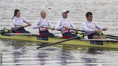 The GB mixed coxed four crew in training