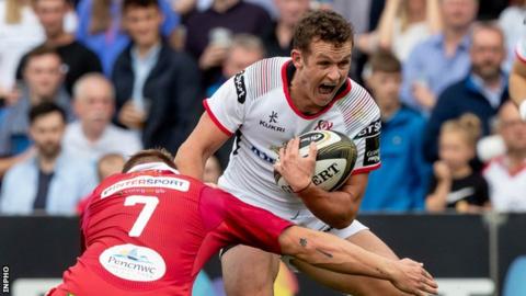 Billy Burns in action for Ulster during his competitive debut against Scarlets