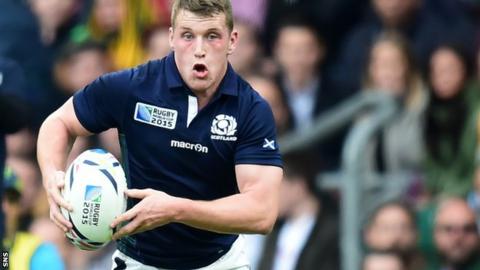 Mark Bennett takes on the Australia defence during Scotland's World cup quarter-final defeat