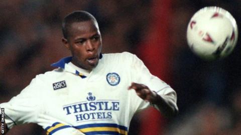 Phil Masinga in action for Leeds United during his time at the Elland Road club