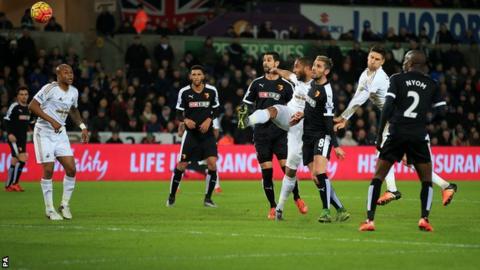 Ashley Williams scores for Swansea against Watford