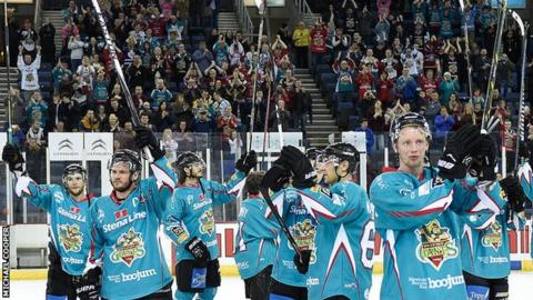 Belfast Giants players acknowledged their fans at the end of last season