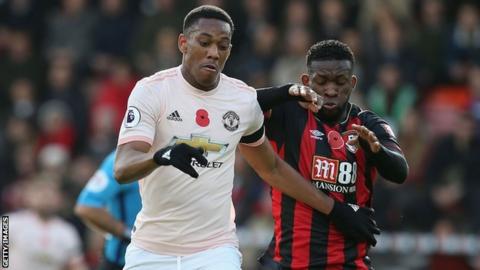 Anthony Martial's first-half equaliser was the Frenchman's fifth goal in his last four Premier League games