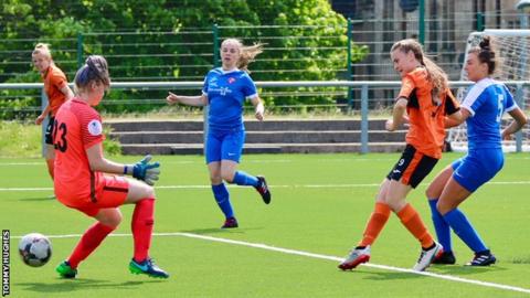 Kirsty Howat (second right) scores Glasgow City's opener after just six minutes