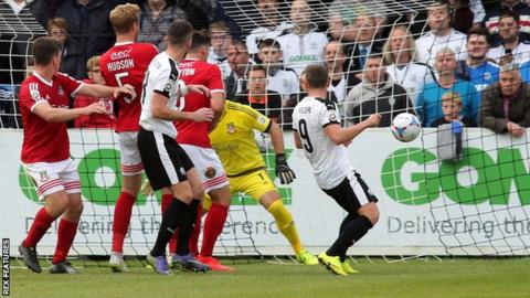 Ricky Miller heads Dover ahead against Wrexham