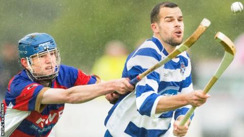 Calum Grant playing for Kingussie against Newtonmore